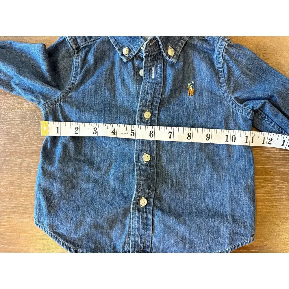 RALPH LAUREN Denim Jean Solid Button Down Shirt Infant Kids 12 months